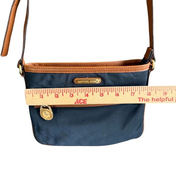 Michael Kors Kempton Handbag Zip Front Crossbody Bag Navy Blue Brown - Picture 9 of 10